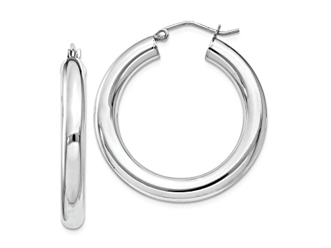 Sterling Silver Rhodium-plated 4mm Round Hoop Earrings