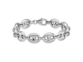 Rhodium Over Sterling Silver 11.8mm Puffed Mariner 7.5 Inch Chain Bracelet