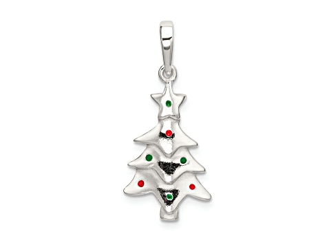 Sterling Silver Polished Enameled Christmas Tree Pendant