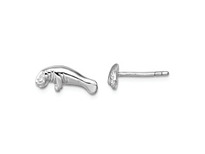 Rhodium Over Sterling Silver Polished Manatee Post Earrings