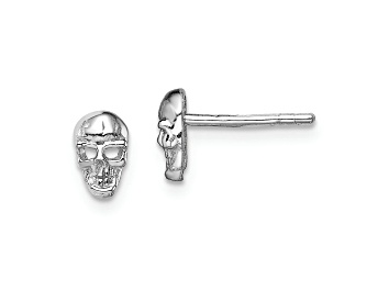 Picture of Rhodium Over Sterling Silver Polished Skull Post Earrings