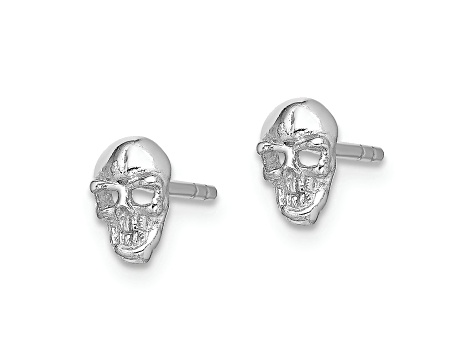 Rhodium Over Sterling Silver Polished Skull Post Earrings