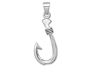 Picture of Rhodium Over Sterling Silver Polished and Antiqued Hook Pendant