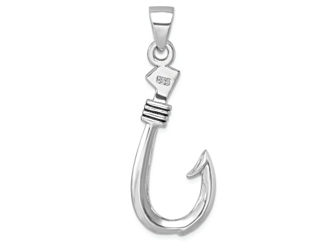 Rhodium Over Sterling Silver Polished and Antiqued Hook Pendant