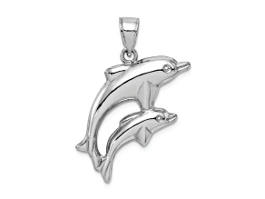 Rhodium Over Sterling Silver Polished Dolphins Pendant