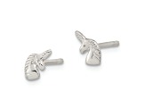 Rhodium Over Sterling Silver Polished Unicorn Head Post Earrings