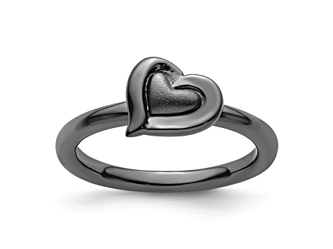 Sterling Silver Stackable Expressions Black-plated Heart Ring