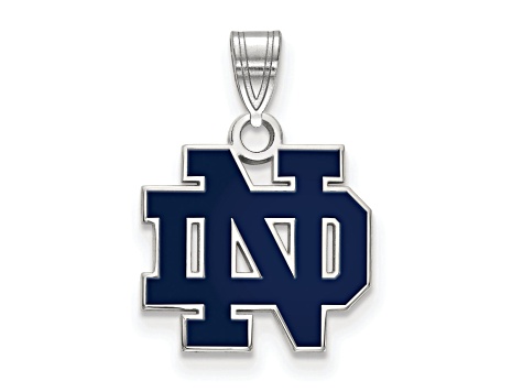 Sterling Silver Rhodium-plated LogoArt University of Notre Dame Small Enamel Pendant