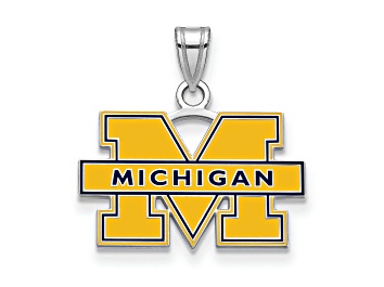Picture of Sterling Silver Rhodium-plated LogoArt University of Michigan Small Enamel Pendant