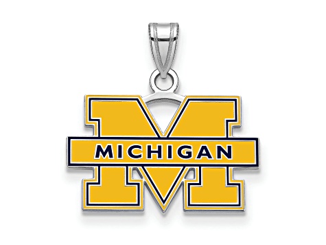 Sterling Silver Rhodium-plated LogoArt University of Michigan Small Enamel Pendant