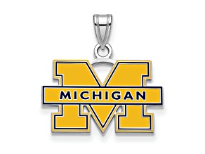 Sterling Silver Rhodium-plated LogoArt University of Michigan Small Enamel Pendant
