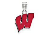 Sterling Silver Rhodium-plated LogoArt University of Wisconsin Small Enamel Pendant