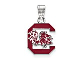 Sterling Silver Rhodium-plated LogoArt University of South Carolina Medium Enamel Pendant