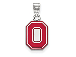 Sterling Silver Rhodium-plated LogoArt Ohio State University Small Enamel Pendant