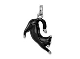 Rhodium Over Sterling Silver Black Enamel Cat Charm