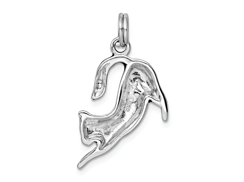 Rhodium Over Sterling Silver Black Enamel Cat Charm