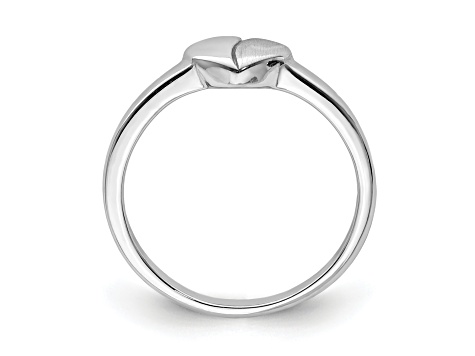 Rhodium Over Sterling Silver Polished and Satin Heart Ring
