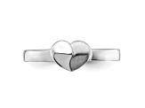 Rhodium Over Sterling Silver Polished and Satin Heart Ring