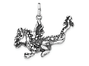 Sterling Silver 3D Polished and Antiqued Dragon Pendant