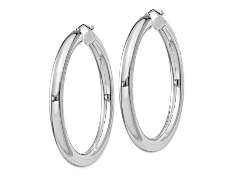 Rhodium Over Sterling Silver 5mm Round Hoop Earrings