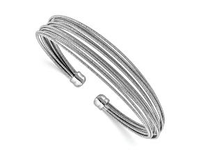 Rhodium Over Sterling Silver Polished multi-wire Cuff Bangle
