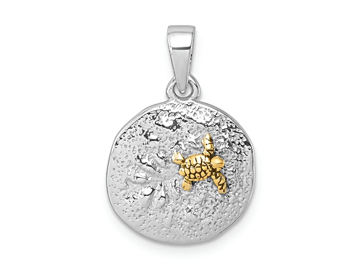 Rhodium Over Sterling Silver Yellow Turtle Crawling In The Sand Pendant