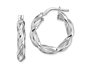 Rhodium Over Sterling Silver 4mm Twisted Hoop Earrings