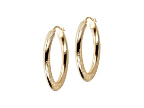 18K Yellow Gold Over Sterling Silver Fancy Pave' & Polished 1-1/2" Oval Hoop Earrings