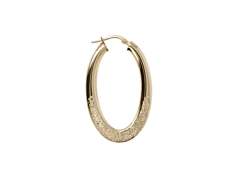 18K Yellow Gold Over Sterling Silver Fancy Pave' & Polished 1-1/2" Oval Hoop Earrings
