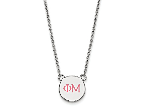 Rhodium Over Sterling Silver LogoArt Phi Mu Extra Small Enamel Pendant Necklace