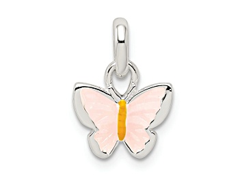 Picture of Sterling Silver Polished Pink and Orange Enamel Butterfly Children's Pendant