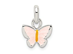 Sterling Silver Polished Pink and Orange Enamel Butterfly Children's Pendant