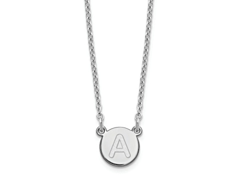 Rhodium Over Sterling Silver Tiny Circle Block Letter A  Initial Necklace