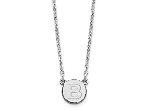 Rhodium Over Sterling Silver Tiny Circle Block Letter B  Initial Necklace