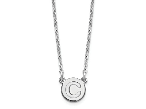 Rhodium Over Sterling Silver Tiny Circle Block Letter C Initial Necklace