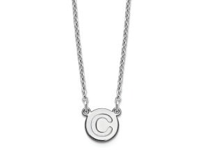 Rhodium Over Sterling Silver Tiny Circle Block Letter C Initial Necklace