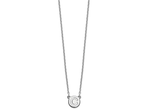 Rhodium Over Sterling Silver Tiny Circle Block Letter C Initial Necklace