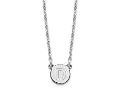 Rhodium Over Sterling Silver Tiny Circle Block Letter D Initial Necklace