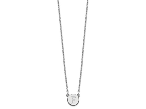 Rhodium Over Sterling Silver Tiny Circle Block Letter F  Initial Necklace