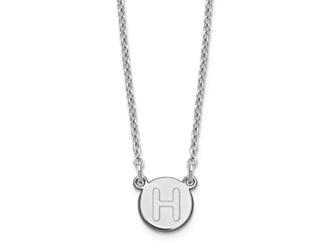 Rhodium Over Sterling Silver Tiny Circle Block Letter H  Initial Necklace