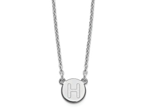 Rhodium Over Sterling Silver Tiny Circle Block Letter H  Initial Necklace