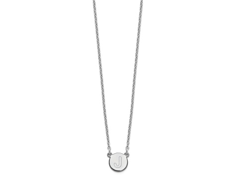 Rhodium Over Sterling Silver Tiny Circle Block Letter J  Initial Necklace