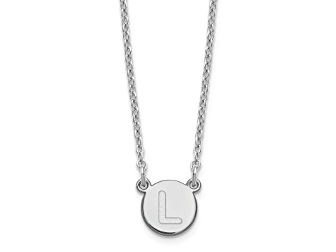 Rhodium Over Sterling Silver Tiny Circle Block Letter L  Initial Necklace