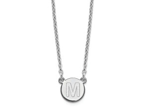 Rhodium Over Sterling Silver Tiny Circle Block Letter M Initial Necklace