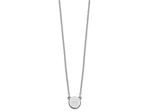Rhodium Over Sterling Silver Tiny Circle Block Letter M Initial Necklace