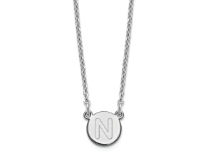 Rhodium Over Sterling Silver Tiny Circle Block Letter N  Initial Necklace