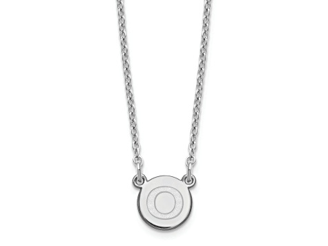 Rhodium Over Sterling Silver Tiny Circle Block Letter O  Initial Necklace
