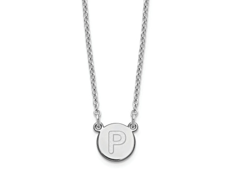 Rhodium Over Sterling Silver Tiny Circle Block Letter P Initial Necklace
