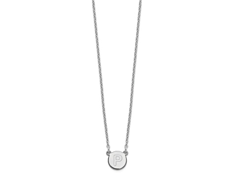 Rhodium Over Sterling Silver Tiny Circle Block Letter P Initial Necklace