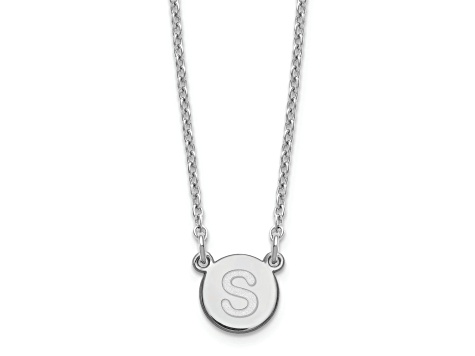 Rhodium Over Sterling Silver Tiny Circle Block Letter S Initial Necklace
